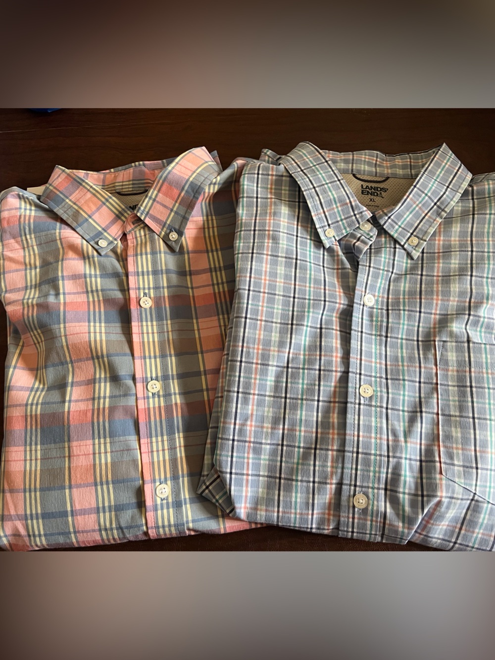 Lands' End Men's Plaid Button-Down Shirts in Blue, Pink & Cream